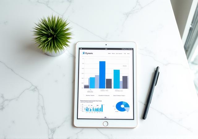 Clean and modern data visualization charts on a tablet screen