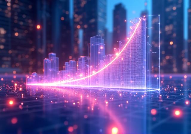 Abstract representation of data trends and growth arrows